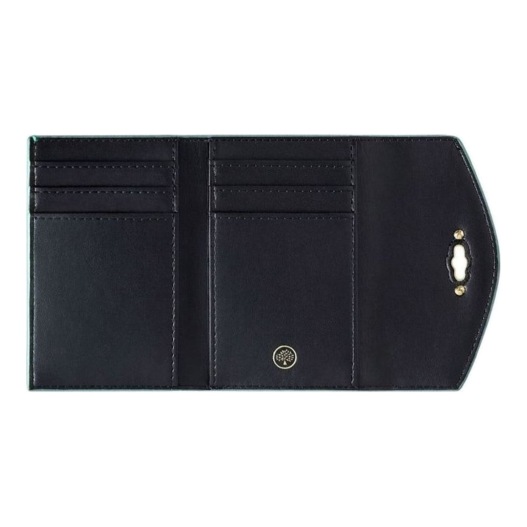 Mulberry Darley Folded Multi-Card Wallet in deep oxblood pebbled leather with silver-tone postman's lock closure, photographed flat on a neutral background - packshot