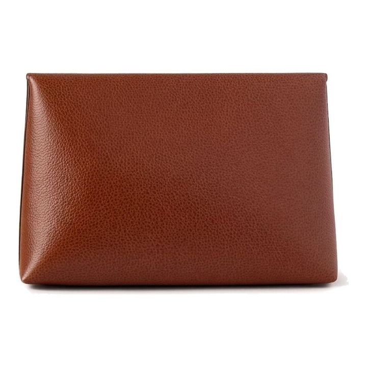 Mulberry Large Darley Pouch in tan pebbled natural grain leather with brass postman's lock closure, front view - packshot