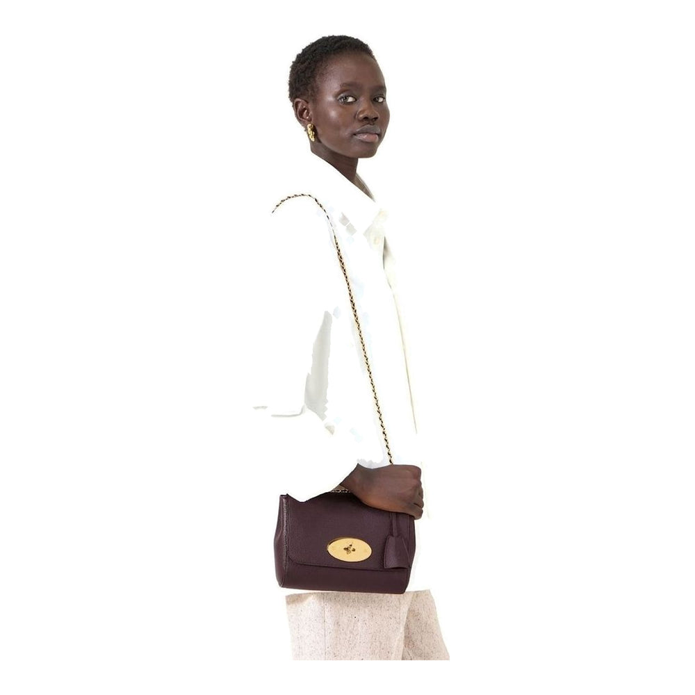 Mulberry Lily Small shoulder bag in teal blue Classic Grain pebbled leather with antiqued gold chain strap and oval postman's lock closure - packshot