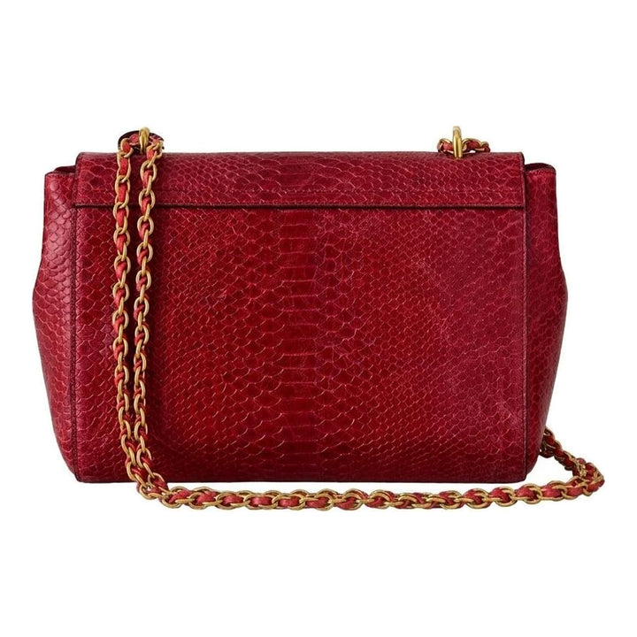 Mulberry Lily small shoulder bag in red waxed snake-print leather with brass Postman's Lock and woven chain strap - packshot