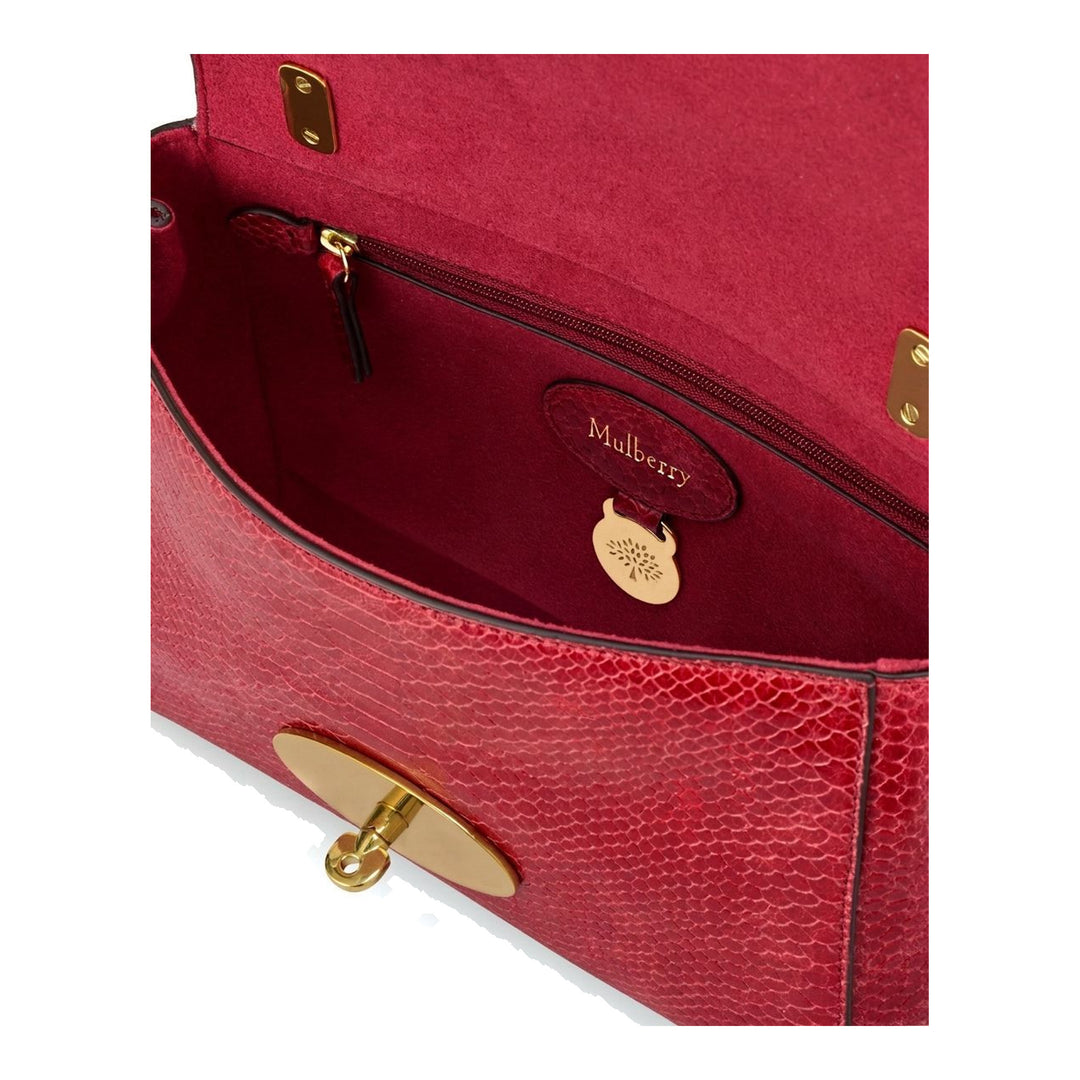 Mulberry Lily small shoulder bag in red waxed snake-print leather with brass Postman's Lock and woven chain strap - packshot