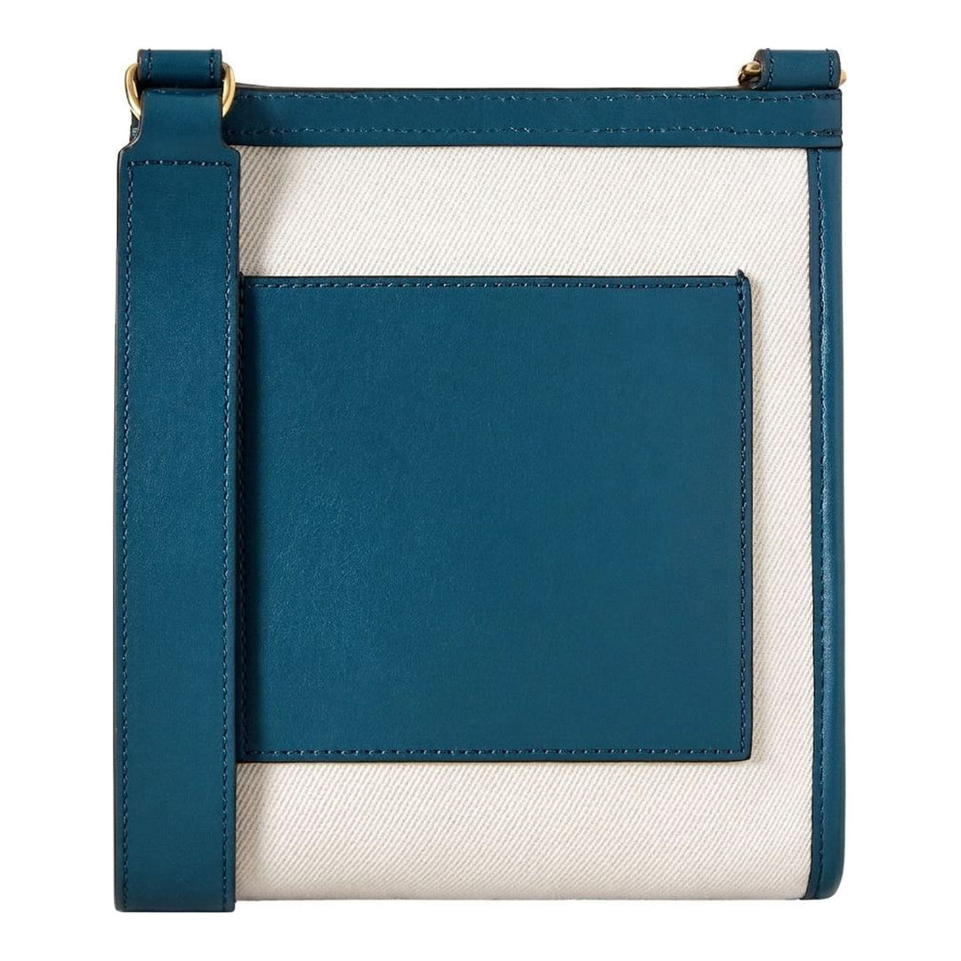 Mulberry Small Antony crossbody bag in natural twill canvas with teal leather trim, brass twist lock and adjustable leather strap - packshot
