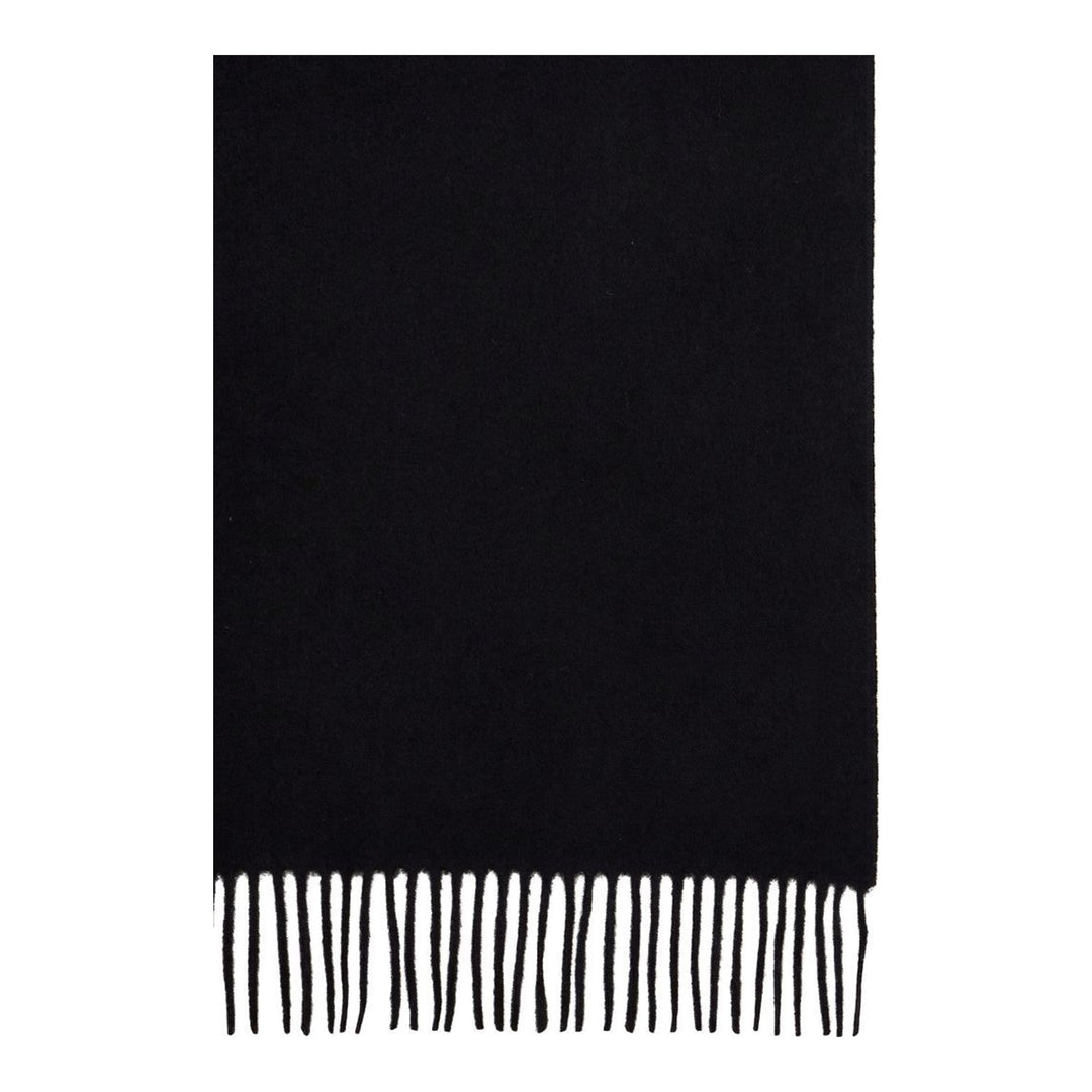 Mulberry Small Solid Merino Wool Scarf in tan with fringed ends and tonal embroidered branding, laid flat on a white background - packshot
