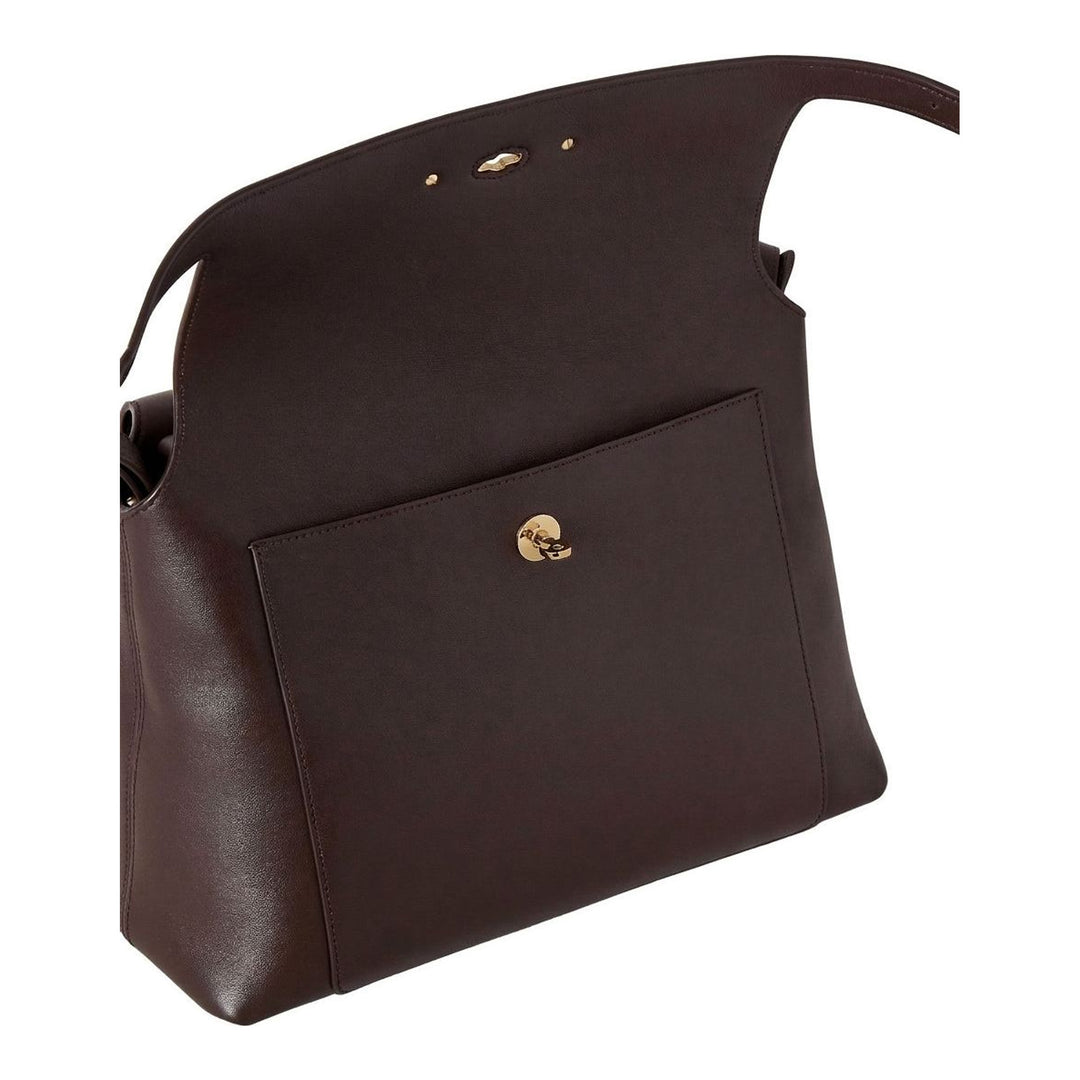 Mulberry Stevie top handle bag in dark brown smooth leather with gold-tone oval postman's lock and detachable crossbody strap - packshot