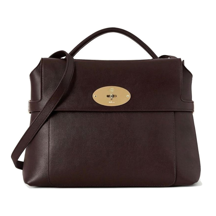 Mulberry Stevie top handle bag in dark brown smooth leather with gold-tone oval postman's lock and detachable crossbody strap - packshot