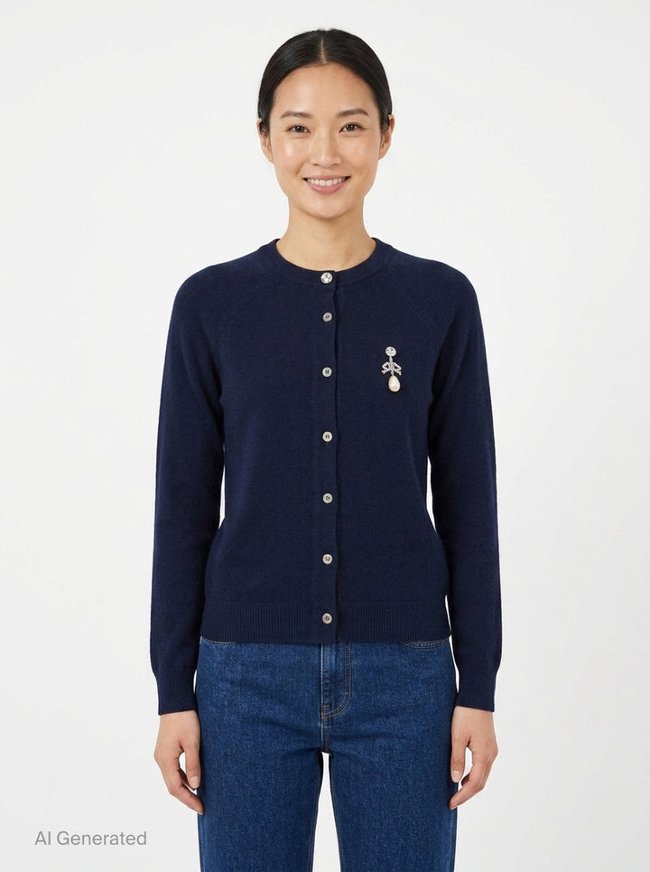 Pearl Brooch Cashmere Cardigan | N°21 | Club21 - front
