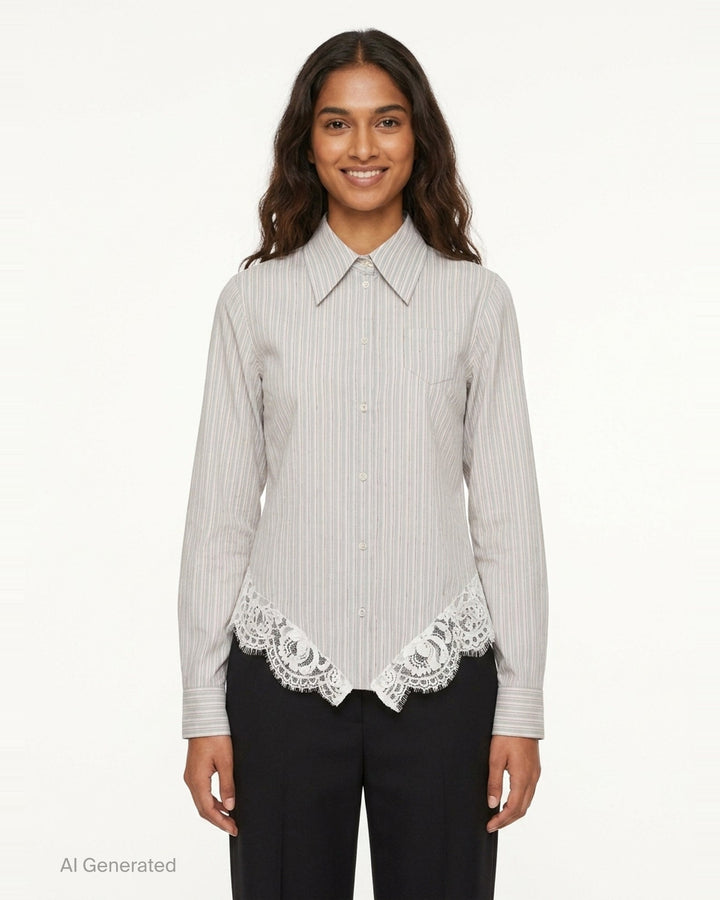 Striped Lace Hem Shirt | N°21 | Club21 - front