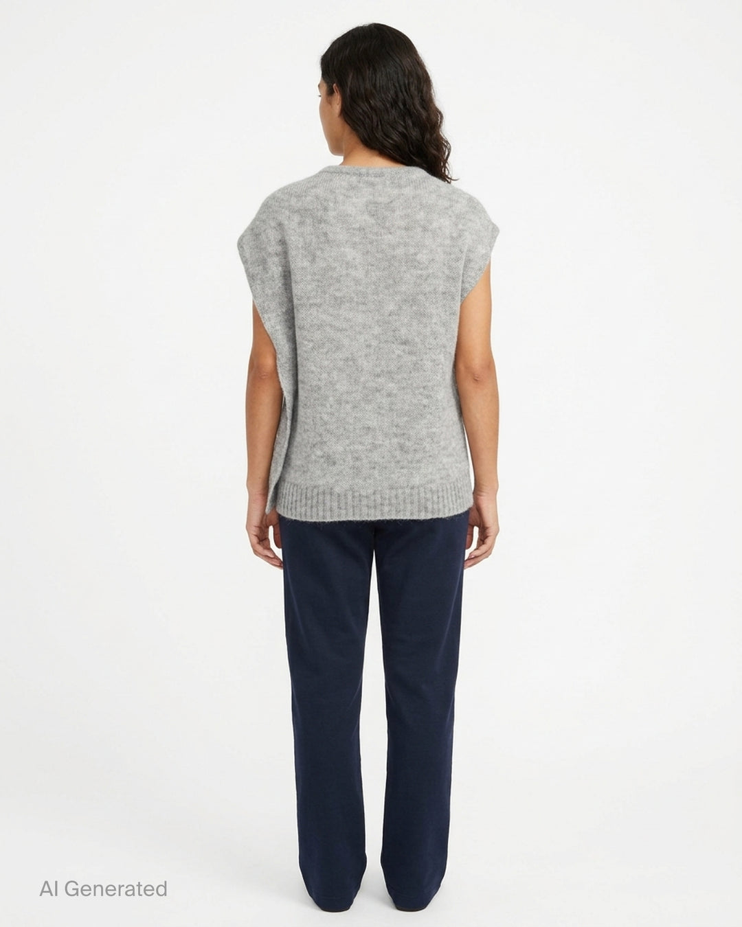 Grey kid mohair sleeveless knit vest with a draped shoulder detail and ribbed hem by Niccolò Pasqualetti - back