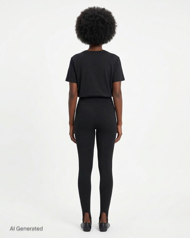 Navy high-waisted stirrup leggings from Nike x Jacquemus with a contoured waistband, shown from the front - back