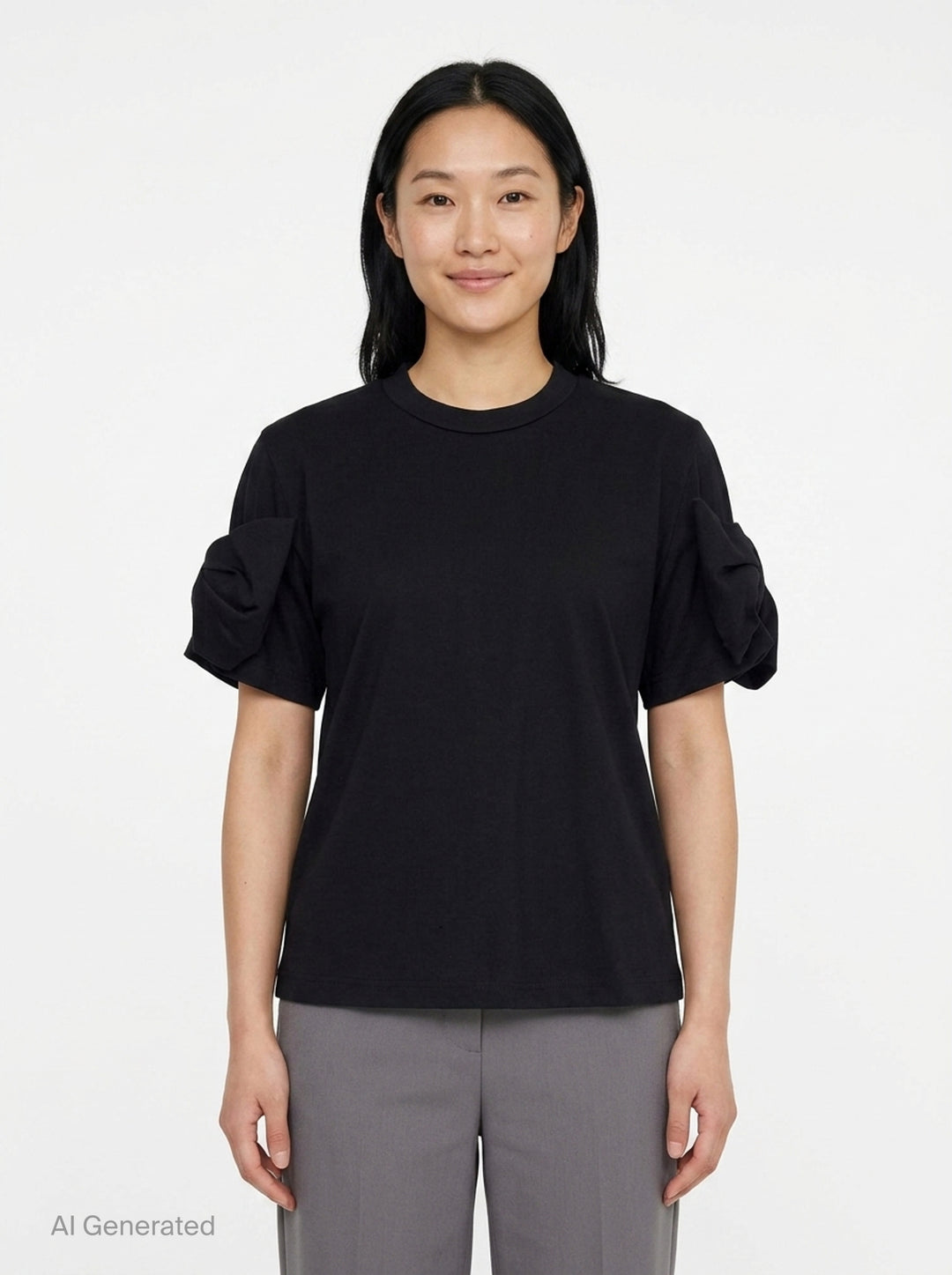 Cotton Tee With Bow Detail | Noir Kei Ninomiya | Club21 - front