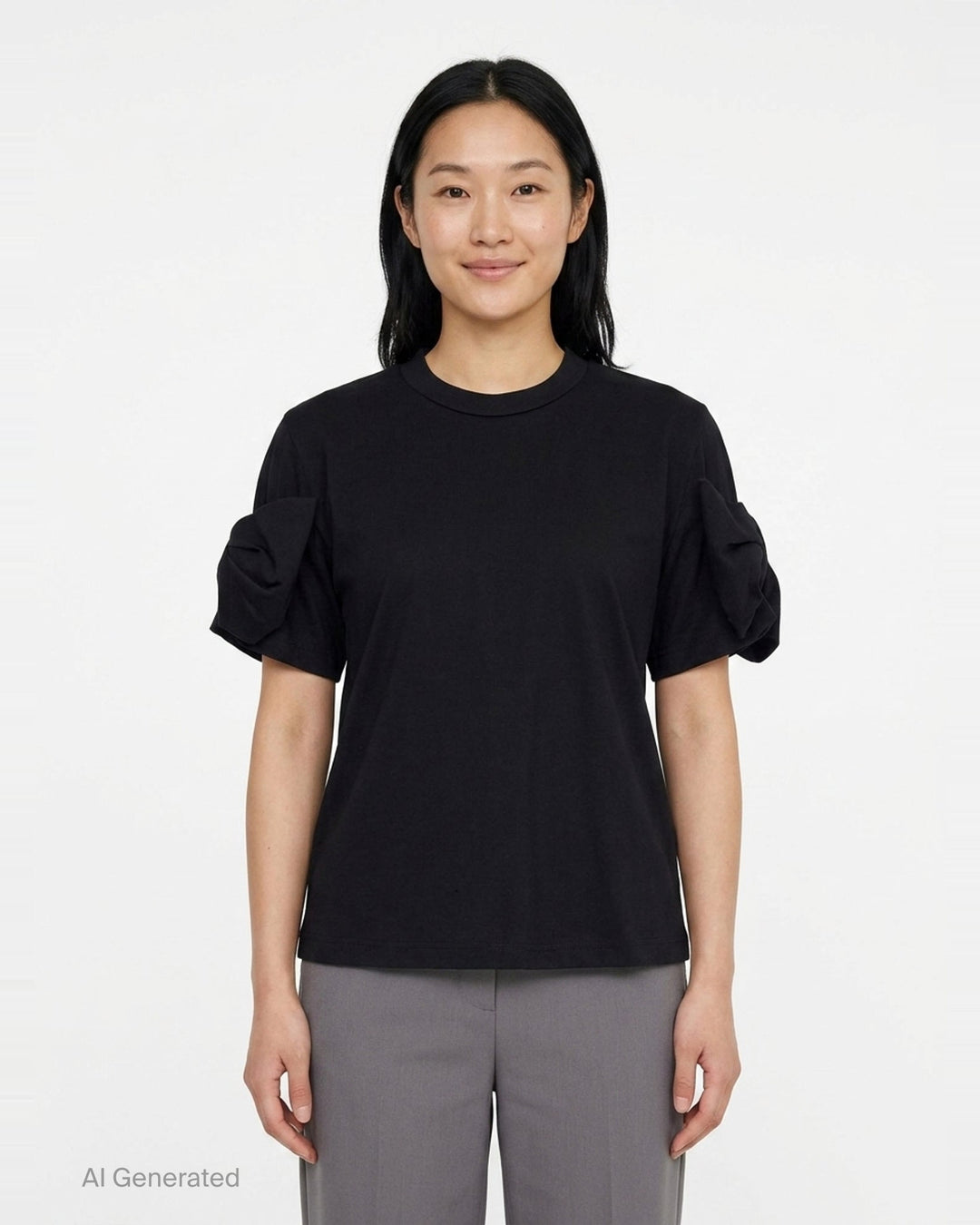 Cotton Tee With Bow Detail | Noir Kei Ninomiya | Club21 - front