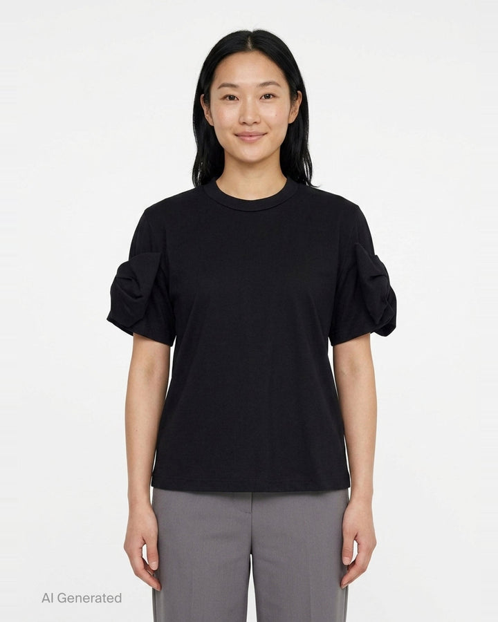 Cotton Tee With Bow Detail | Noir Kei Ninomiya | Club21 - front