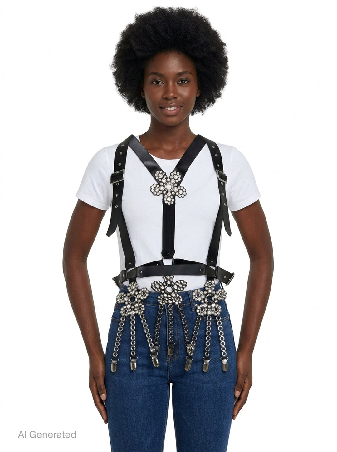 Crystal Flower Harness Vest | Noir Kei Ninomiya | Club21 - front