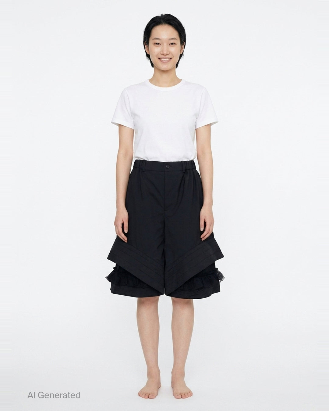 Gathered Waist Layered Shorts | Noir Kei Ninomiya | Club21 - front