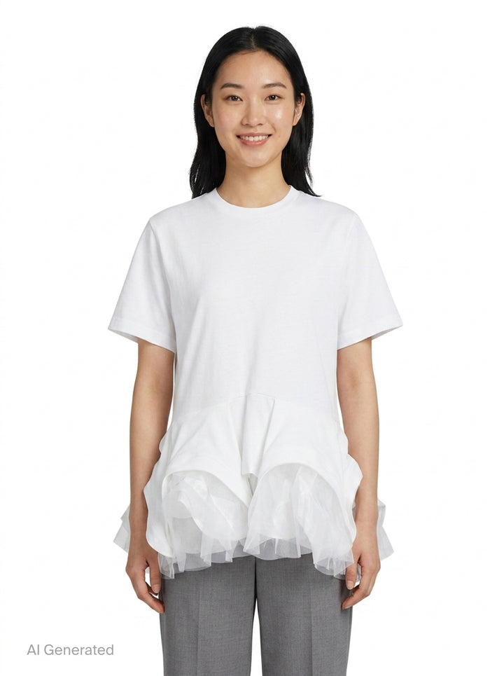 Layered Ruffle Peplum Tee | Noir Kei Ninomiya | Club21 - front