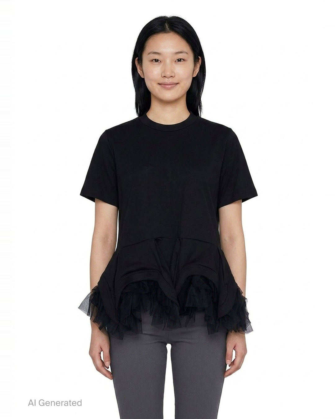 Layered Ruffle Peplum Tee | Noir Kei Ninomiya | Club21 - front