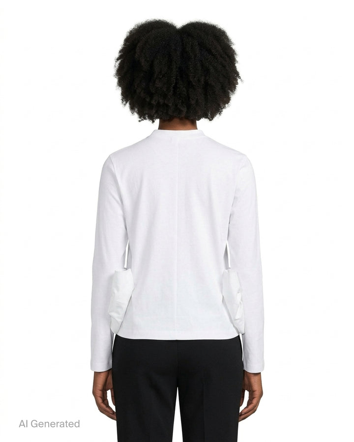Noir Kei Ninomiya white long-sleeve cotton ponte top with oversized bow details at the hem - back