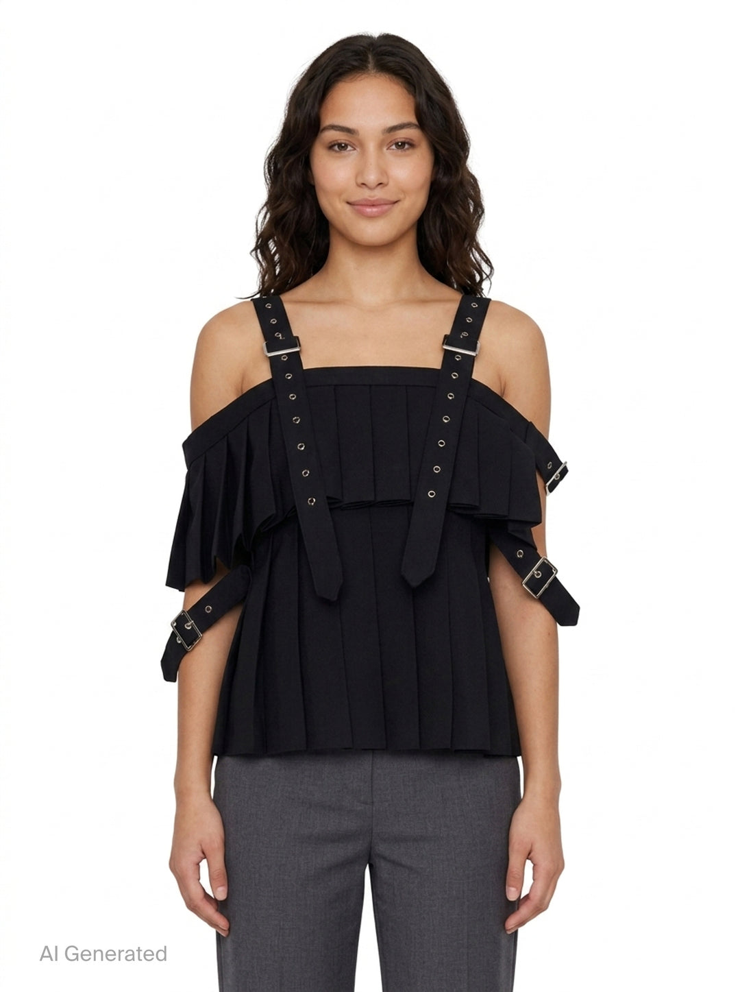 Pleated Buckle Strap Vest | Noir Kei Ninomiya | Club21 - front
