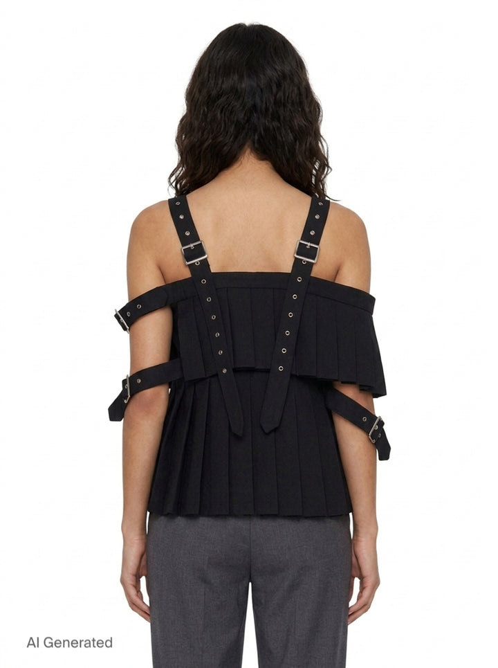 Pleated Buckle Strap Vest | Noir Kei Ninomiya | Club21 - back