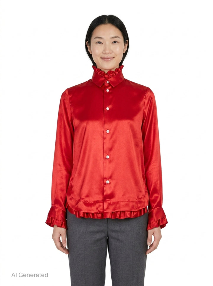 Ruffled Satin Button Down Blouse | Noir Kei Ninomiya | Club21 - front