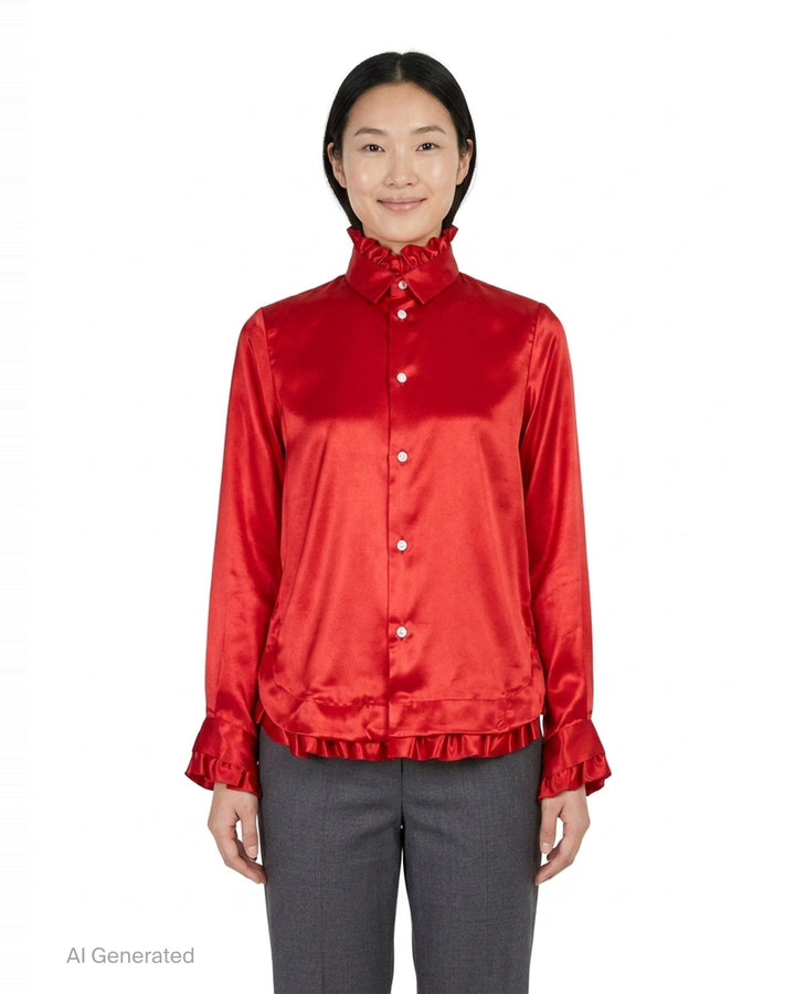 Ruffled Satin Button Down Blouse | Noir Kei Ninomiya | Club21 - front