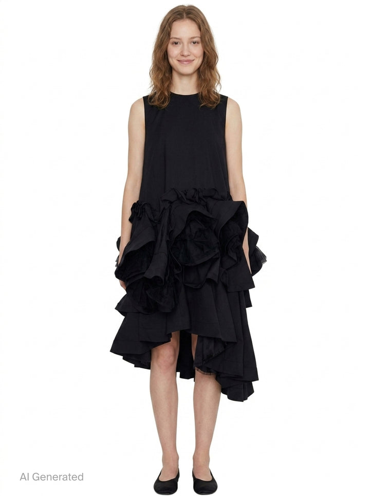 Sleeveless Cascading Ruffle Dress | Noir Kei Ninomiya | Club21 - front