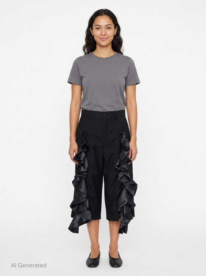 Straight-Cut Ruffle Trousers | Noir Kei Ninomiya | Club21 - front