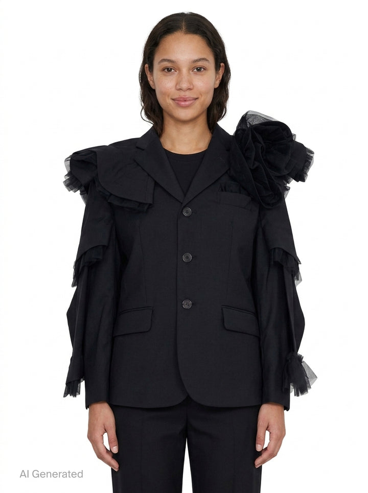 Tulle Ruffle Tailored Blazer | Noir Kei Ninomiya | Club21 - front