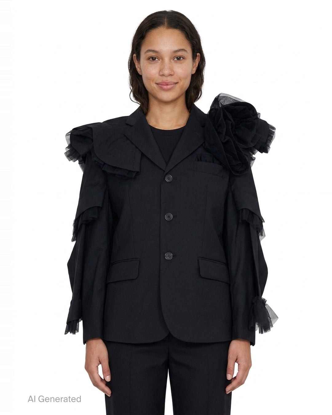 Tulle Ruffle Tailored Blazer | Noir Kei Ninomiya | Club21 - front
