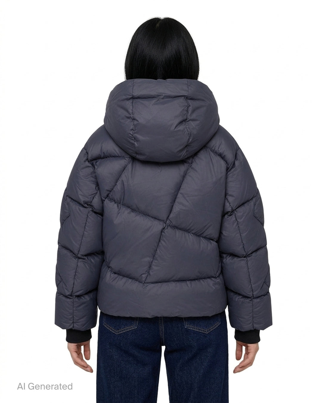 Open YY x Helinox Eclipse Heavy hooded puffer jacket in slate grey with star-quilted sleeves, two-way front zip and hem toggles - back