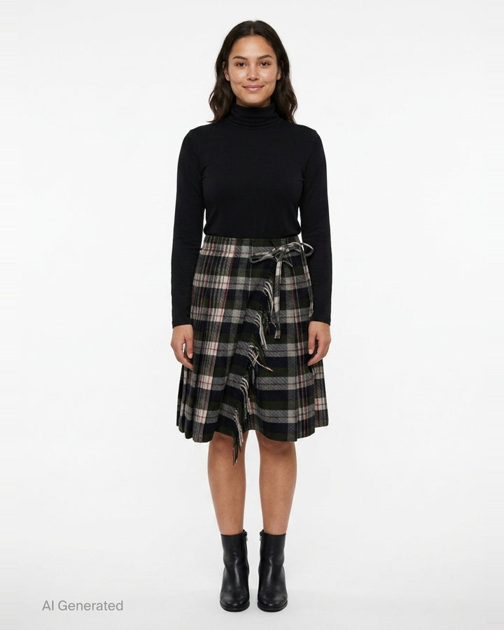 Fringed Plaid Wrap Skirt | Open YY | Club21 - front