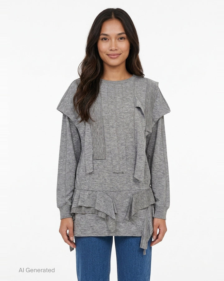 Raw Cut Ruffle Dress Top | Open YY | Club21 - front