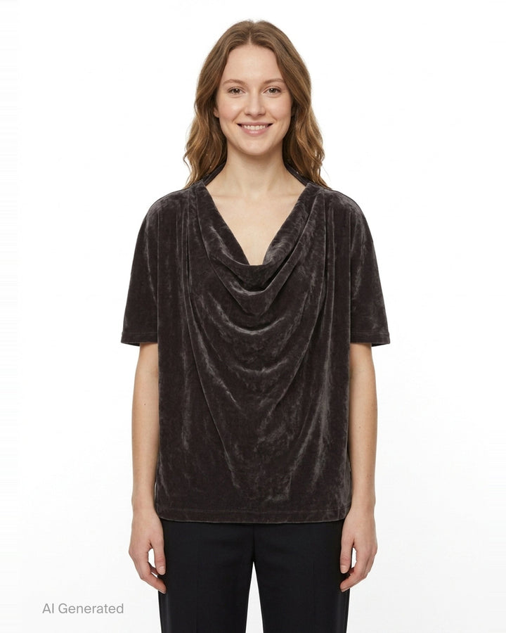Velvet Cowl Neck Tee | Open YY | Club21 - front