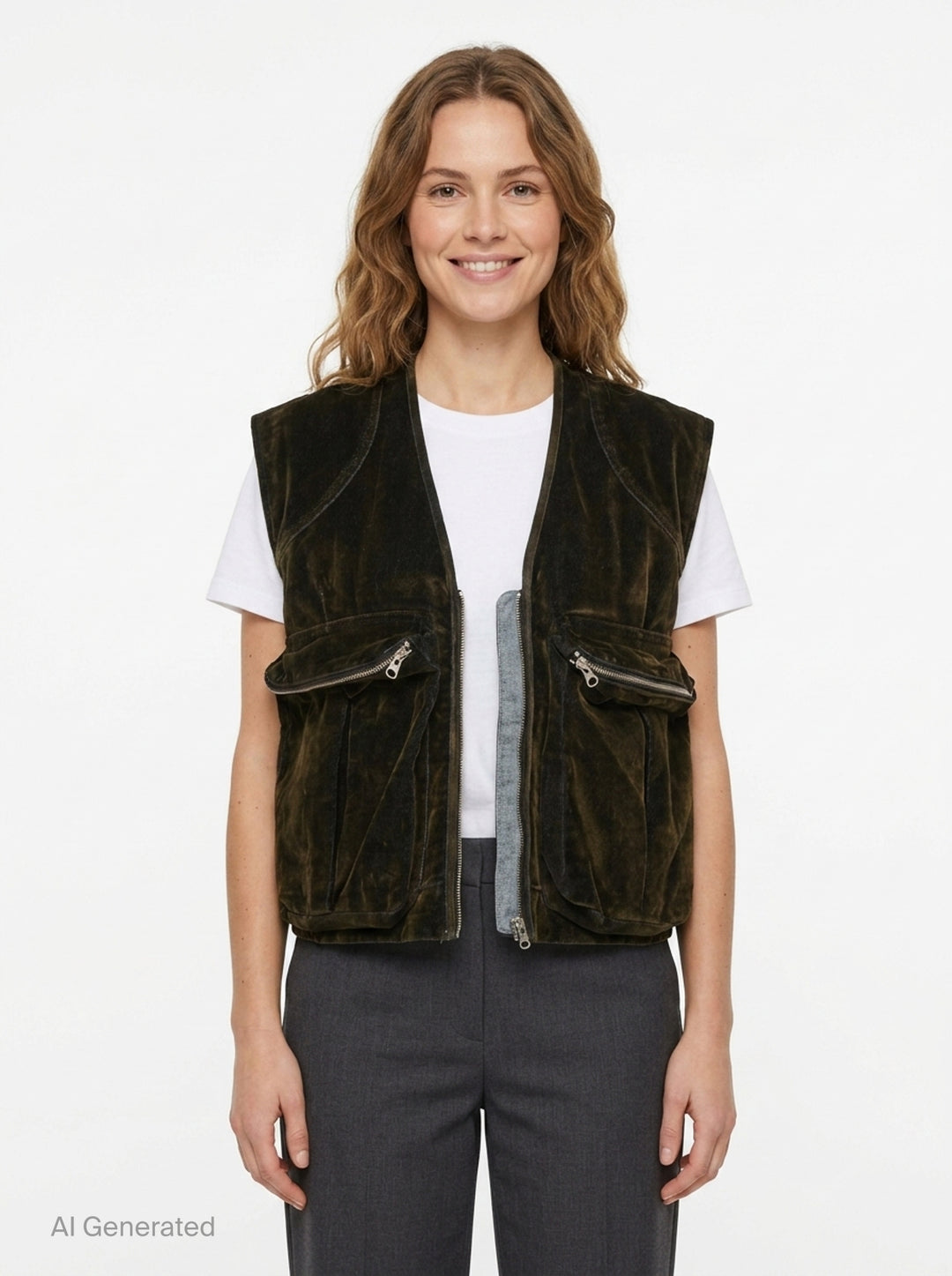 Velvet Denim Cargo Vest | Open YY | Club21 - front