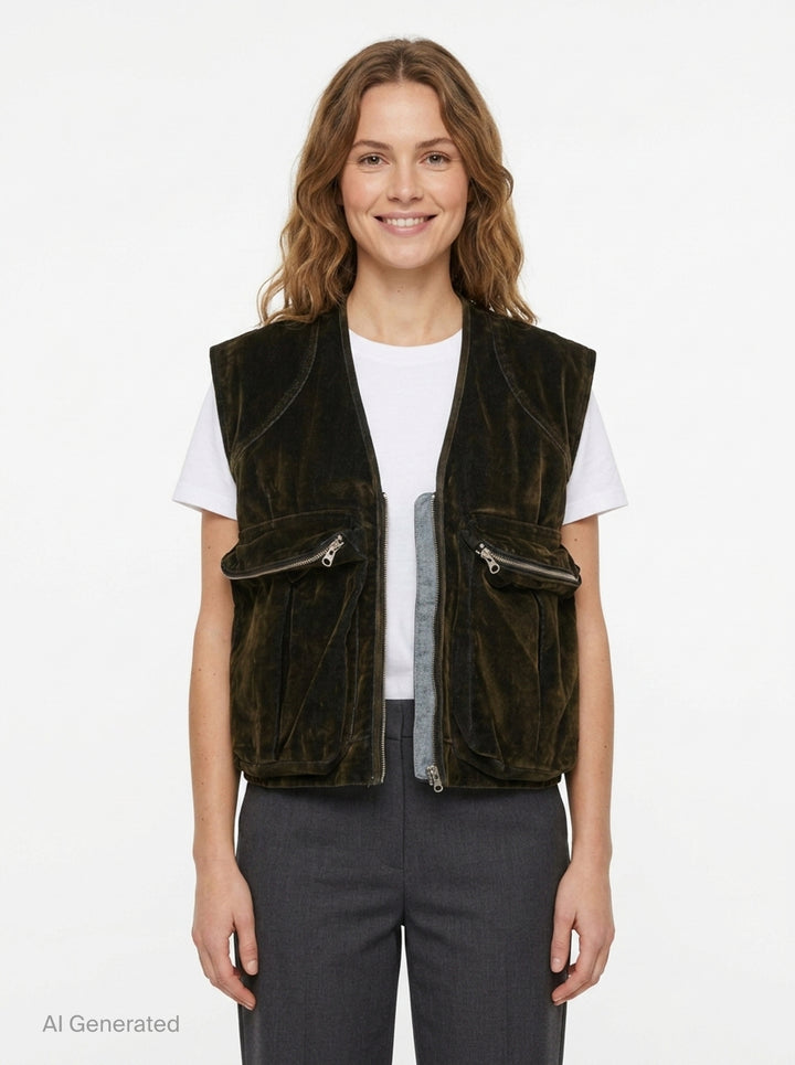Velvet Denim Cargo Vest | Open YY | Club21 - front