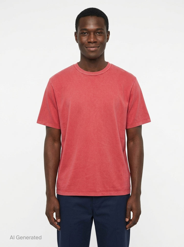 Our Legacy Box T-Shirt in pigment-dyed washed red, featuring a relaxed boxy fit, dropped shoulders, and a crew neckline with a woven brand label - front