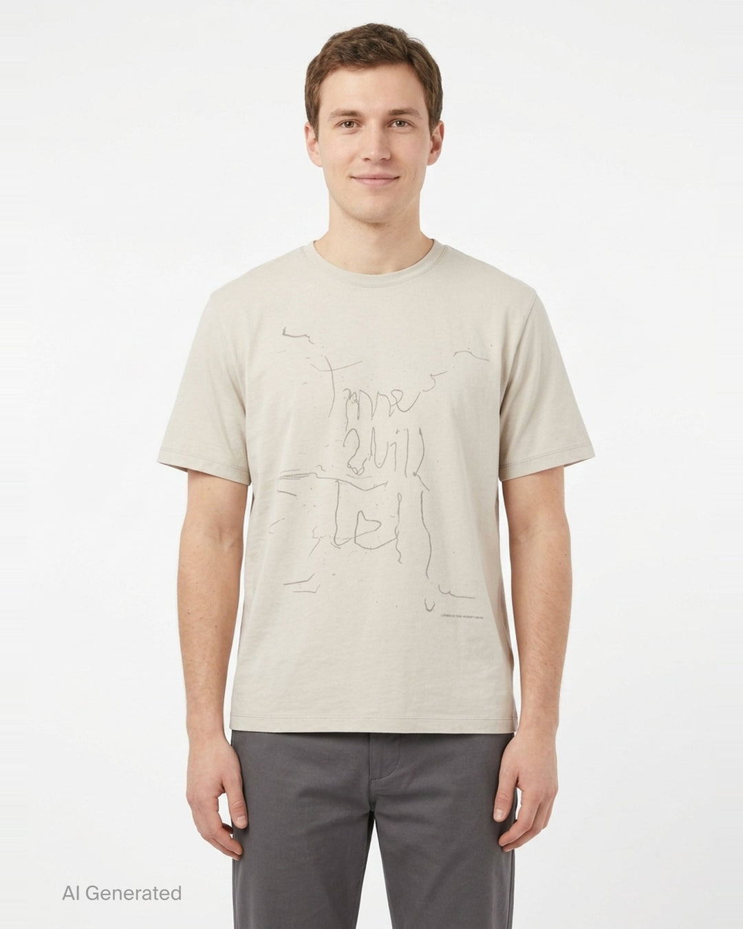 Our Legacy Box Short Sleeve Tee in stone with abstract hand-drawn scrawl graphic printed across the chest, boxy relaxed fit, crew neckline - front