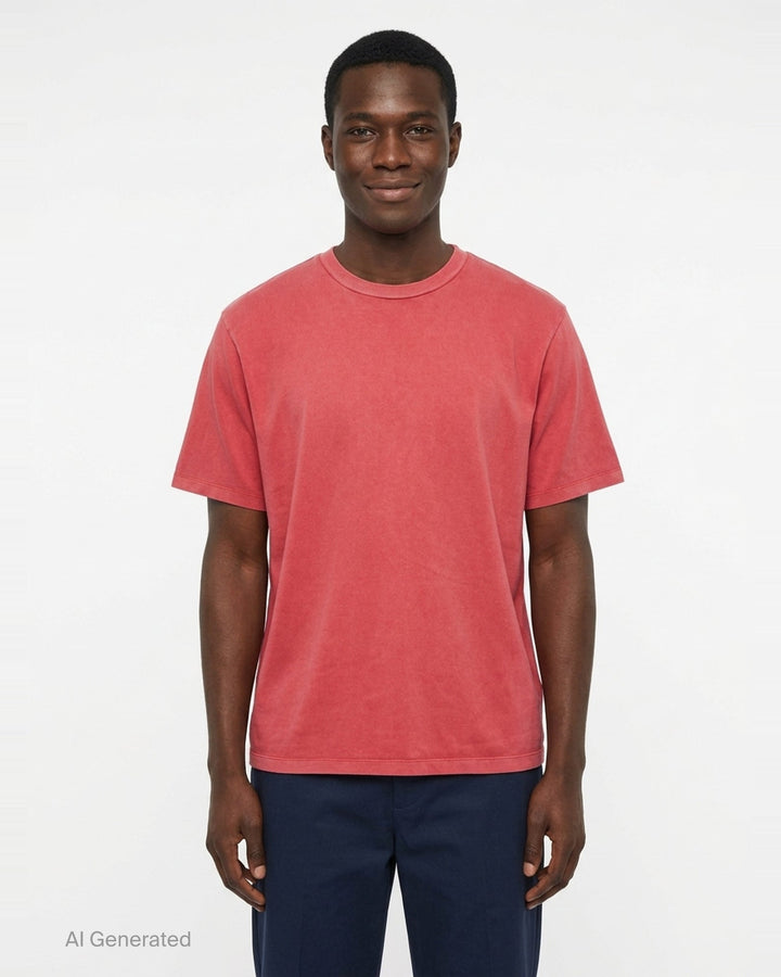 Our Legacy Box T-Shirt in pigment-dyed washed red, featuring a relaxed boxy fit, dropped shoulders, and a crew neckline with a woven brand label - front