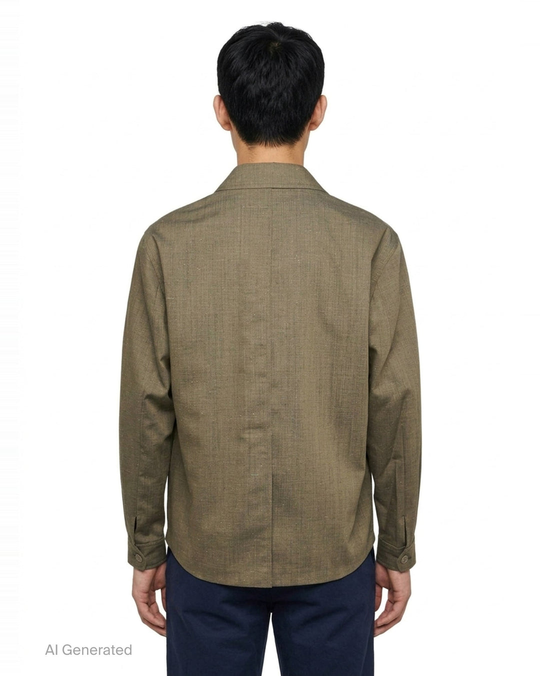 Our Legacy Pack Blazer in olive melange fabric with open camp collar, concealed front closure, and hip patch pocket — front view - back