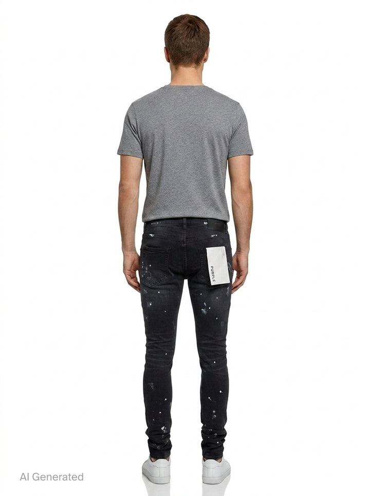 Black Resin Knee Slit Jeans | Purple | Club21 - back