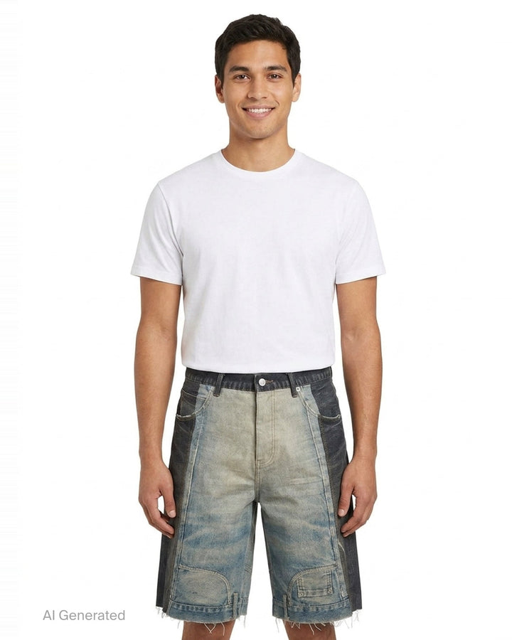 Upside Down Denim Shorts | Purple | Club21 - front