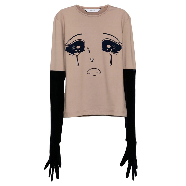 Beige Velvet Glove Crying Girl Top