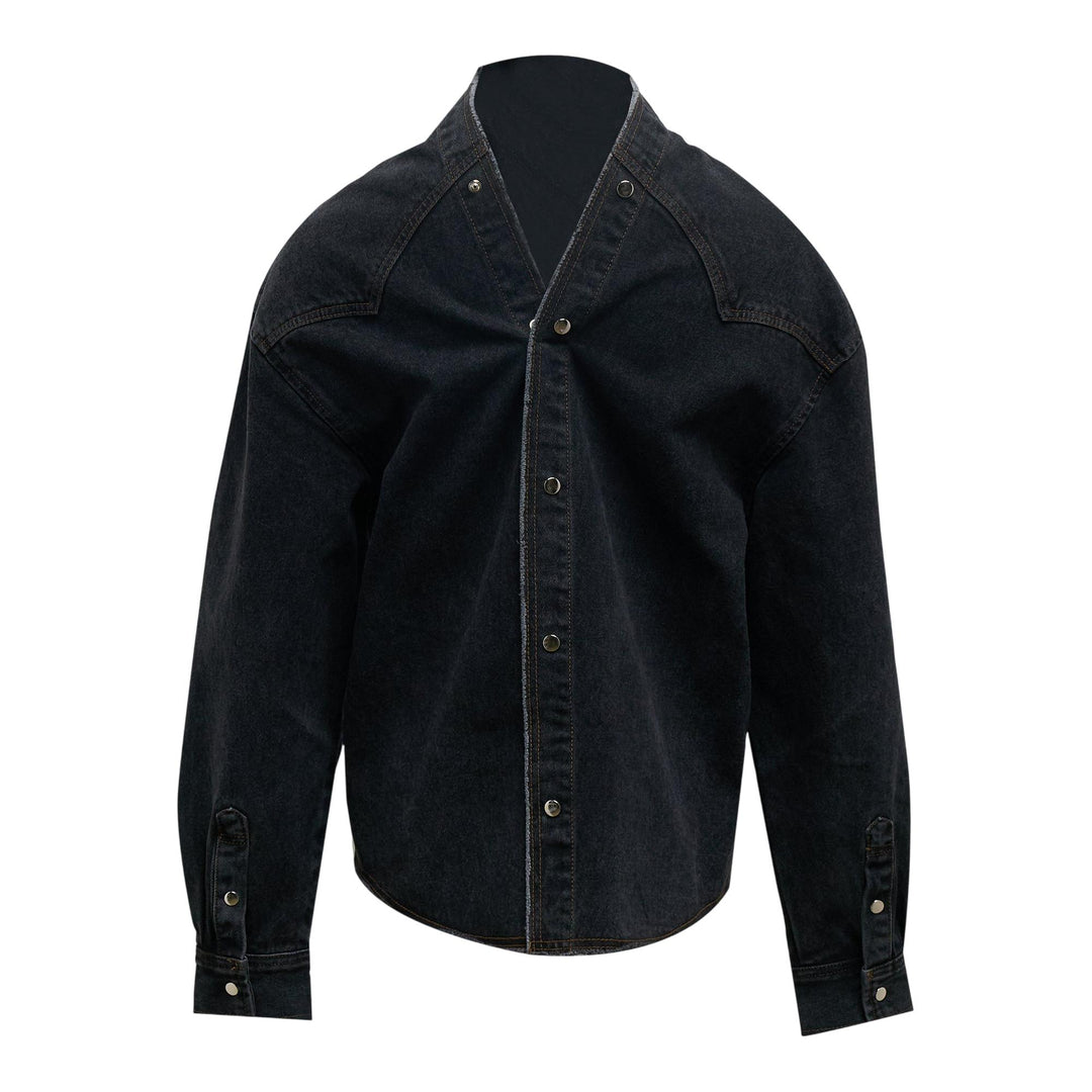 Club21 - pushBUTTON - Black Strap Point Denim Shirt - BLOUSON - Black