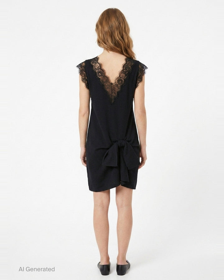 Black Lace Trim Dress | pushBUTTON | Club21 - back