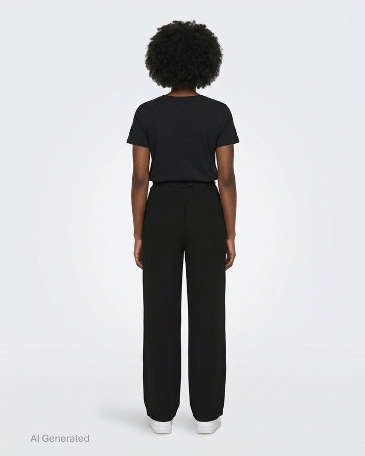 Black Lace Trim Wide Pants | pushBUTTON | Club21 - back