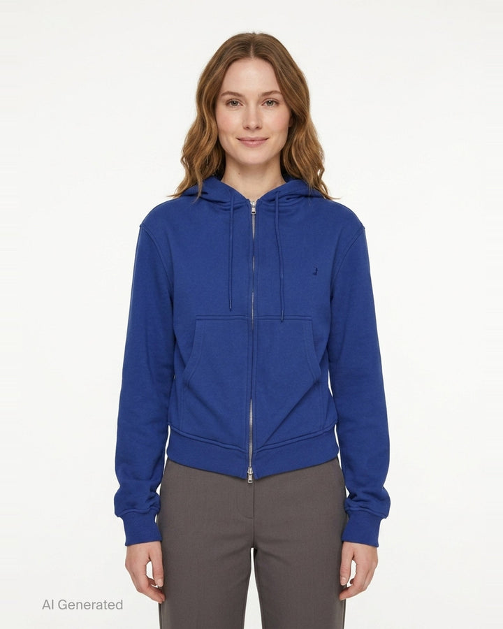 Blue Draped Zip-Up Hoodie | pushBUTTON | Club21 - front