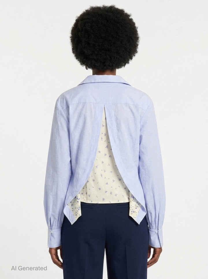 Blue Stripe Draped Layered Blouse | pushBUTTON | Club21 - back