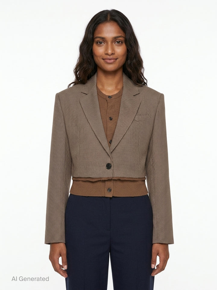 Brown Check Hybrid Jacket | pushBUTTON | Club21 - front