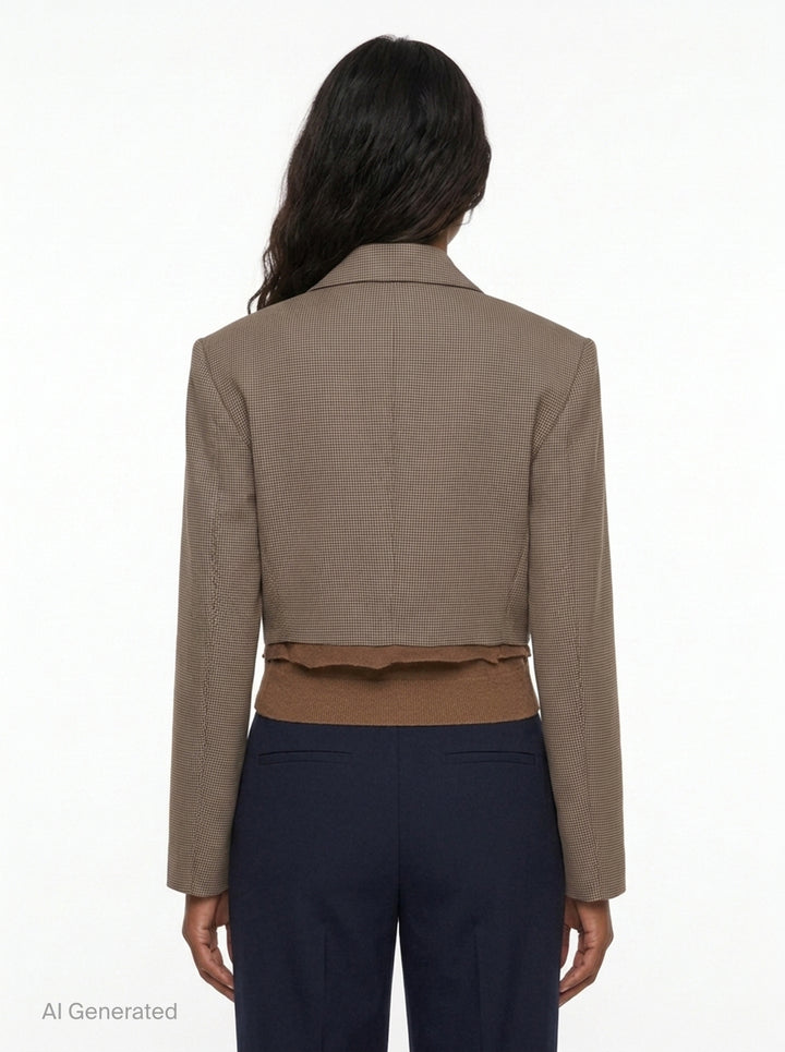 Brown Check Hybrid Jacket | pushBUTTON | Club21 - back