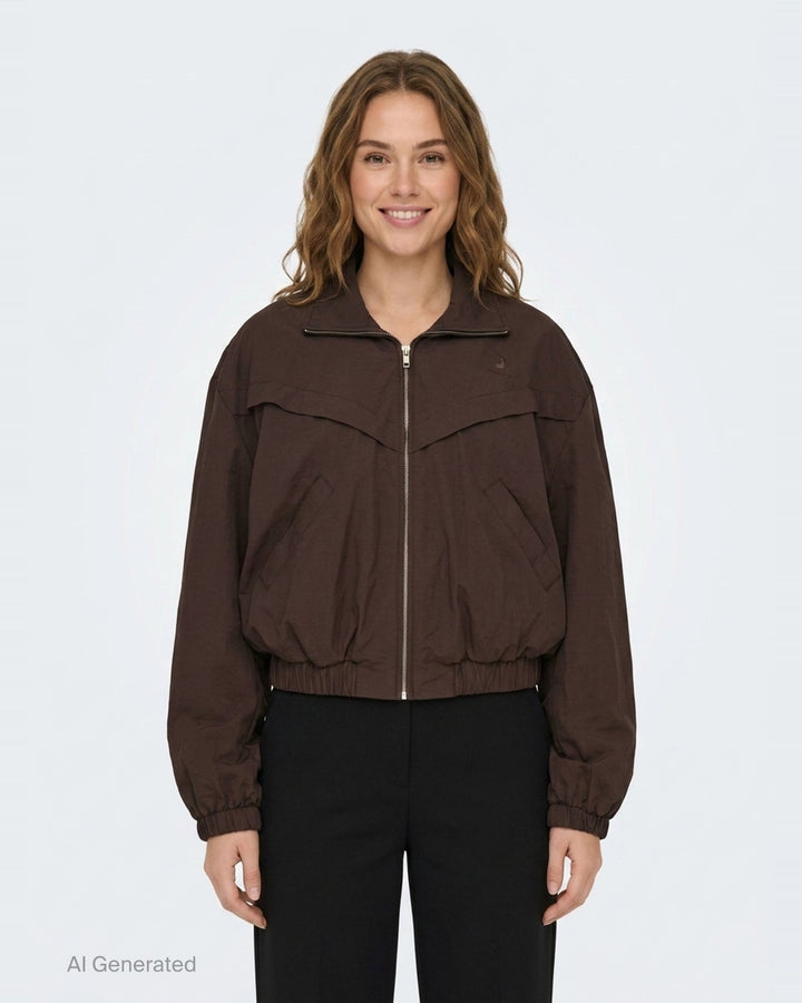 Brown Hybrid Wind Breaker Jacket | pushBUTTON | Club21 - front